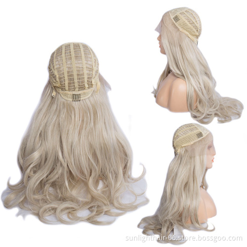 Cosplay longest 16/1001# Blonde Body Wave Middle Part Heat Resistant Synthetic Lace Front Wigs Fiber Hair For Women